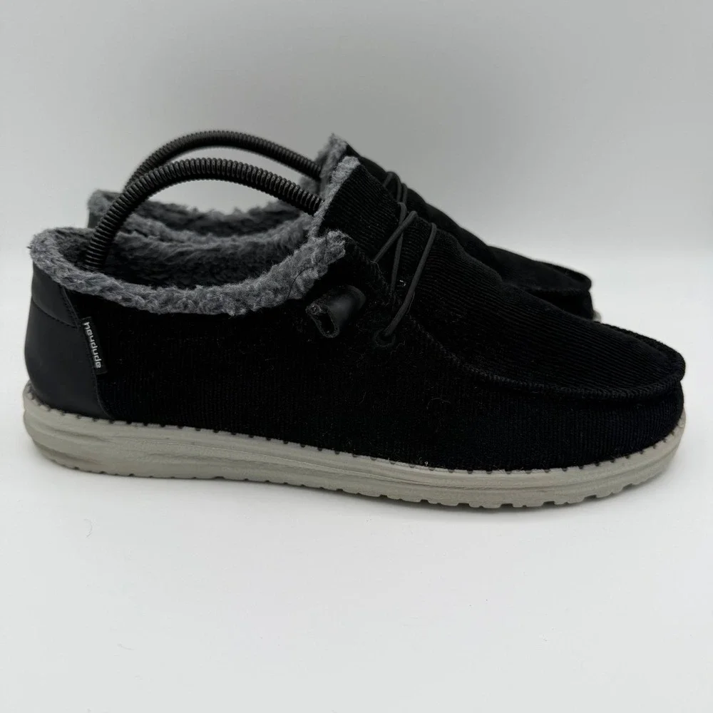 Women's Hey Dude Wendy Corduroy Black Fleece Lined Slip-On Casual Shoes Size 10